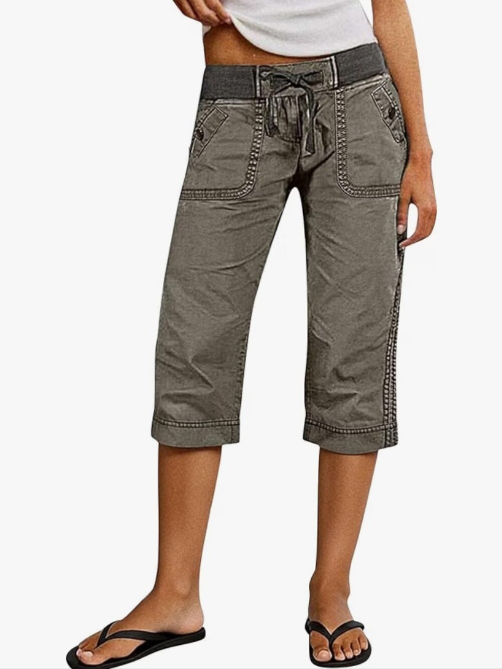 Flamingals Drawstring Straight Leg High Waist Capri Pants NWT